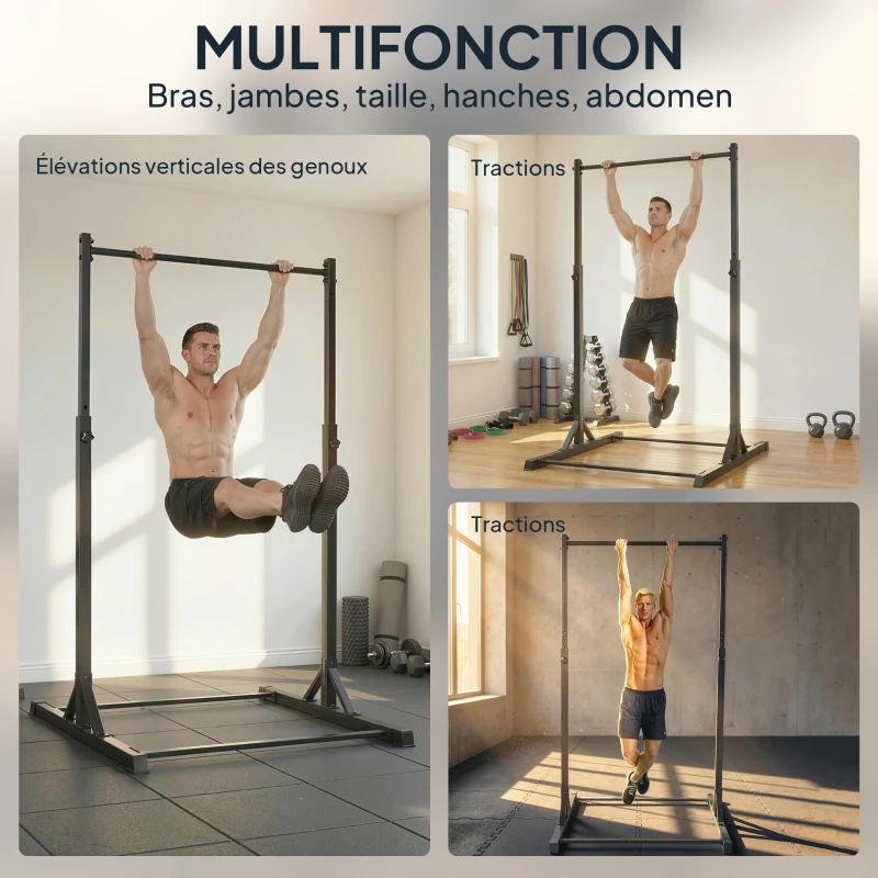 SPORTNOW Station de musculation et barre de traction power tower 200 kg avec 8 niveaux de hauteur noir