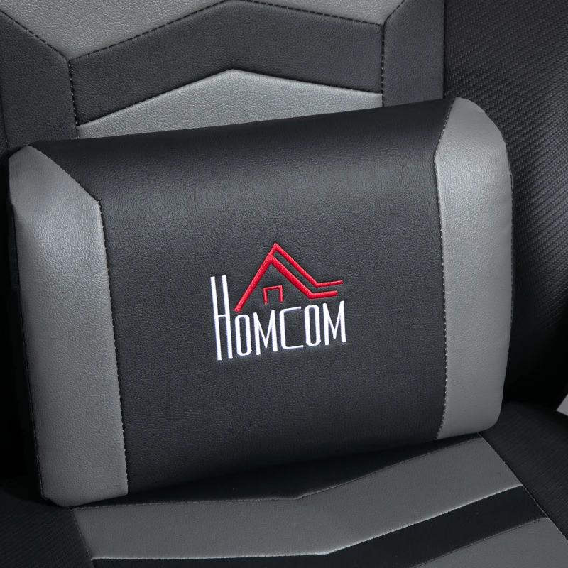 HOMCOM Massage Gaming Chair, Swivel Racing Video Gaming Recliner with Retractable Footrest, Headrest, Cup Holders and Side Pockets, Ergonomic High Back PU Leather Executive Desk Chair, Grey