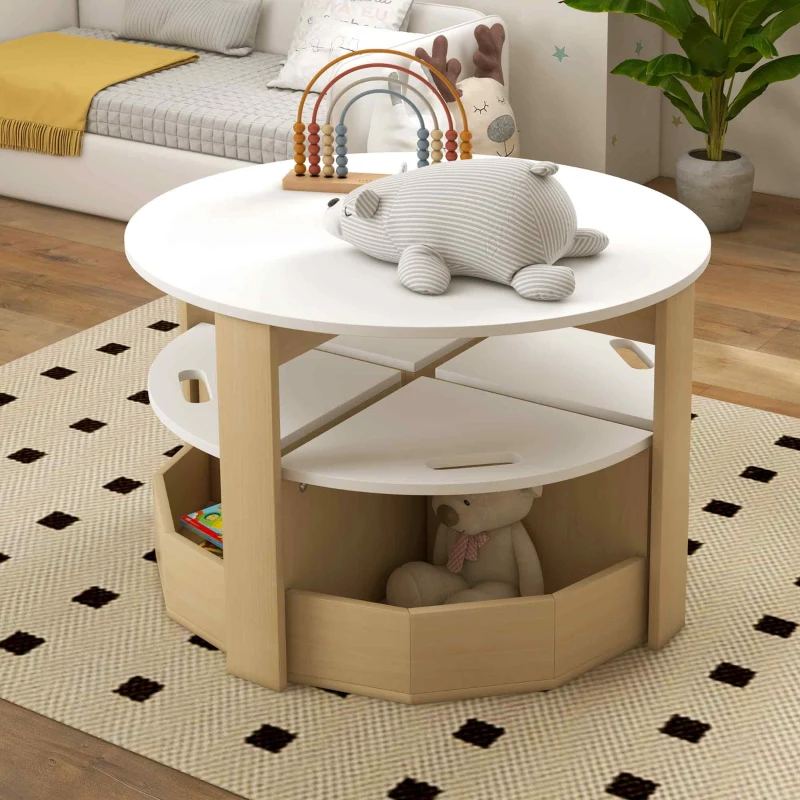 AIYAPLAY Five-Piece Kids Table and Chairs Set with Storage, for Ages 3-8 Years, White