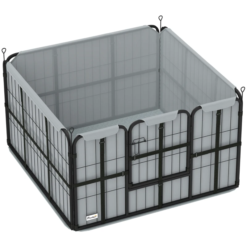 PawHut Steel Dog Whelping Box with Washable Whelping Pad, Wind-Resistant Cloth, for Small, Medium Dogs, 102 x 102 x 60cm
