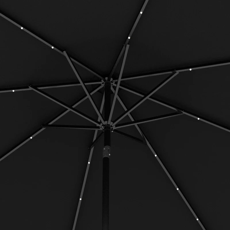 Outsunny 2.7m Outdoor Patio Garden Umbrella Parasol with Tilt Crank and 24 LEDs Lights, Black
