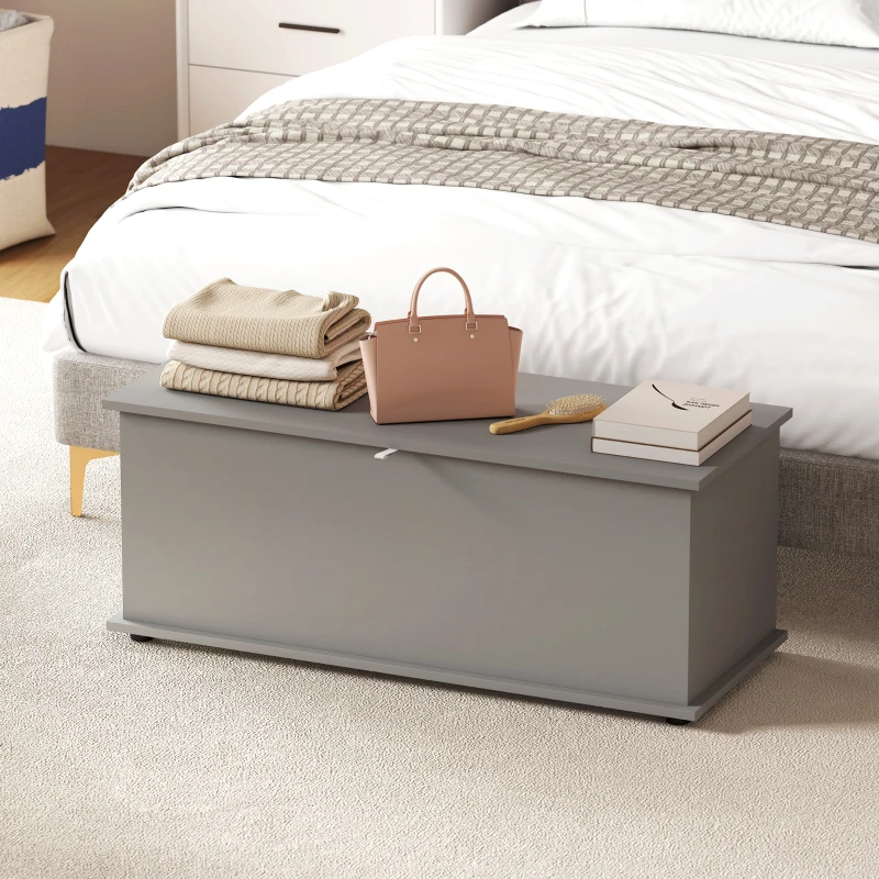 HOMCOM Storage Chest, Large 113L Blanket Box, Shoe Bench with Safety Hinged Lid, Storage Trunk, Bed End Bench for Bedroom, Hallway, Living room, Playroom, 100 x 40 x 40cm, Grey