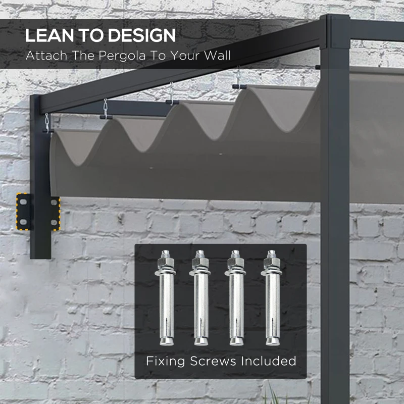 Outsunny 2 x 3(m) Lean To Steel Pergola, with Moving Fabric Canopy - Dark Grey