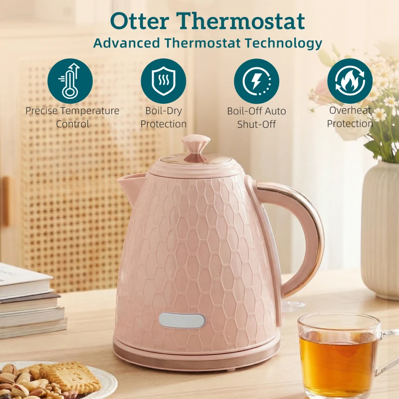 HOMCOM 1.7L 3000W Fast Boil Kettle & 2 Slice Toaster Set, Kettle and Toaster Set with Auto Shut Off, Browning Controls, Light Pink