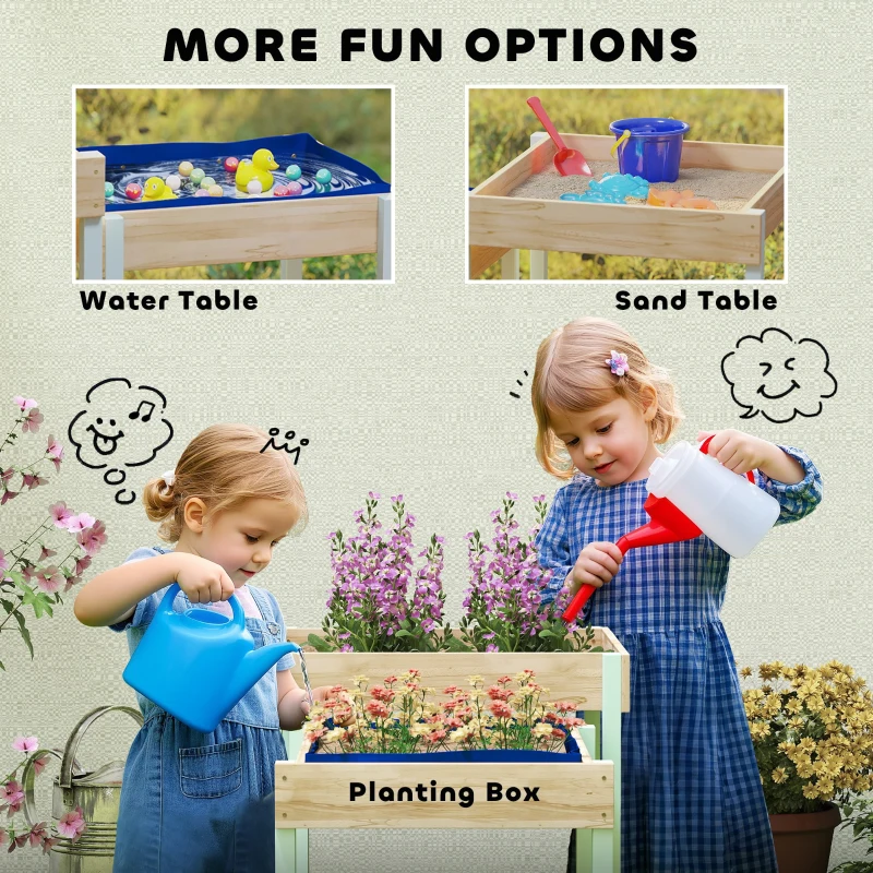 AIYAPLAY 2 PCS Wooden Outdoor Sand and Water Play Tables with Bottom Liner for Kids Aged 3-8 Years Old, Natural Wood Finish