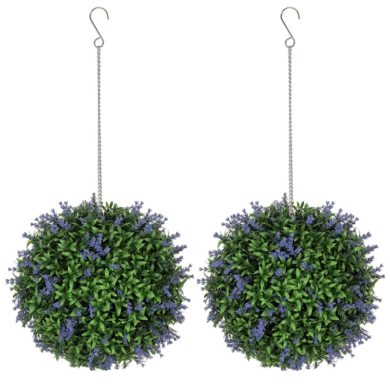 HOMCOM Set of 2 Artificial Plant Topiary Balls, UV-protected Fake Decorative Plants, Purple