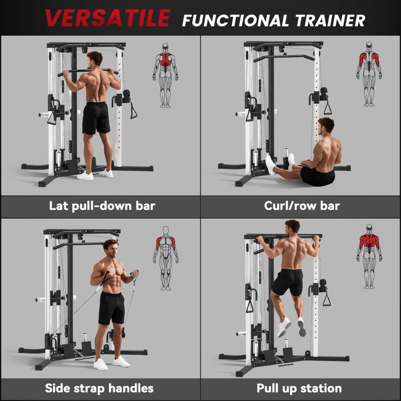 SPORTNOW Home Gym Machine, Multifunctional Gym Equipment with High and Low Pulleys, Pull Up Bar, 15-Position Adjustable Strength Training Workout Station for Full Body Fitness