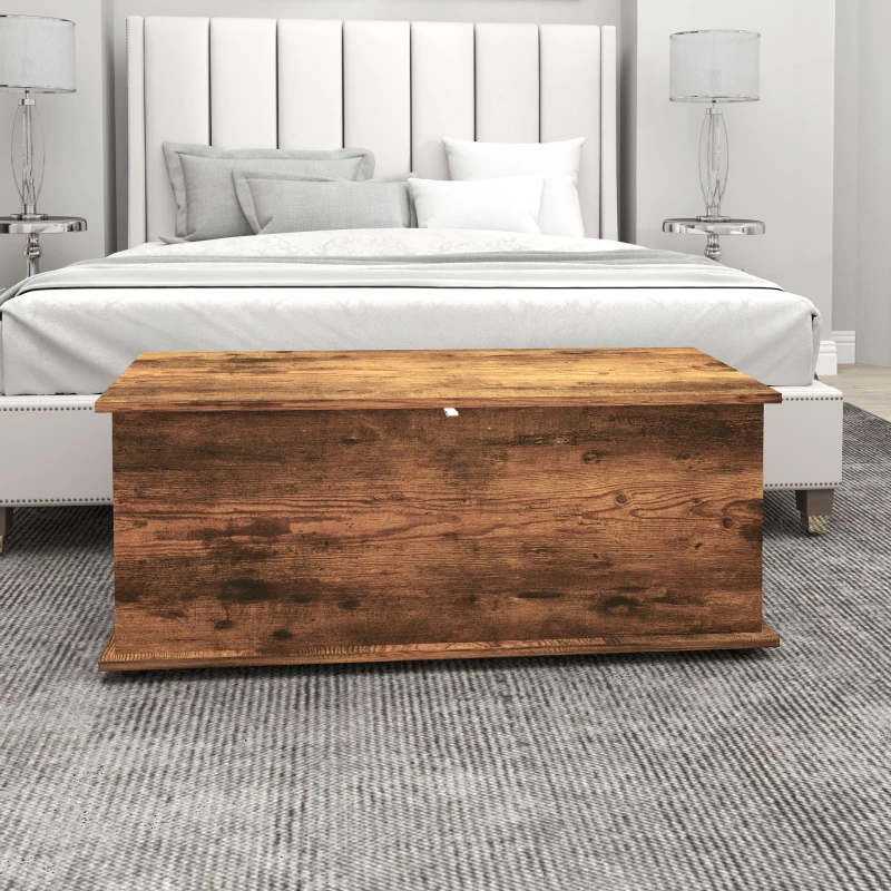 HOMCOM Storage Chest, Large 113L Blanket Box, Shoe Bench with Safety Hinged Lid, Storage Trunk, Bed End Bench for Bedroom, Hallway, Living room, Playroom, 100 x 40 x 40cm, Rustic Brown