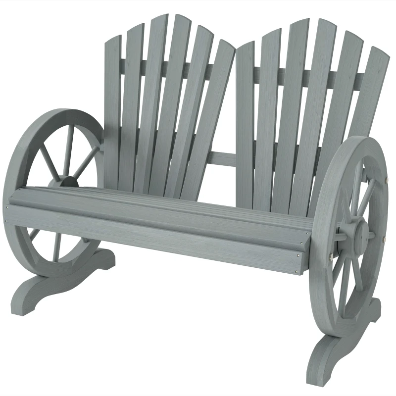 Outsunny Fir Wood Love Seats with Wheel-Shaped Armrests, Large Load-Bearing Chair, Grey