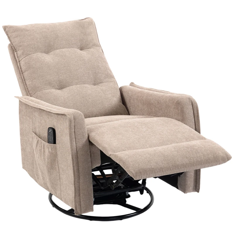 HOMCOM Recliner Armchair, Chenille Recliner Chair with Massage and Heat, 360° Swivel Rocking Manual Recliner, Brown