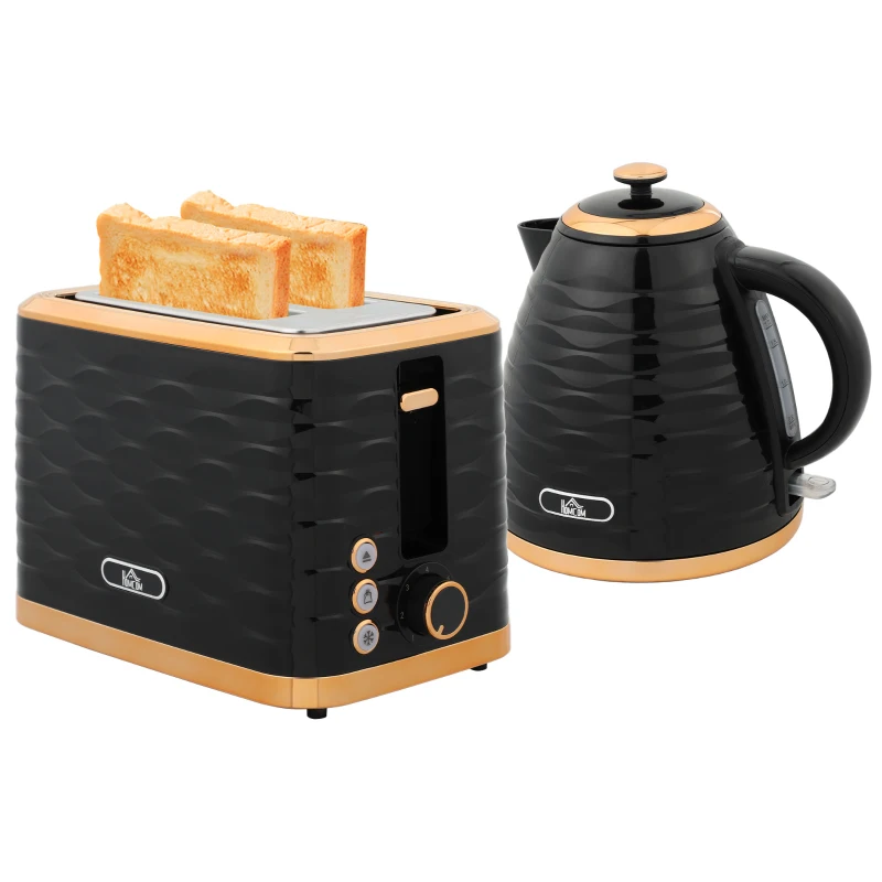 HOMCOM 3000W 1.7L Rapid Boil Kettle & 2 Slice Toaster, Kettle and Toaster Set with 7 Browning Controls and Crumb Tray, Black
