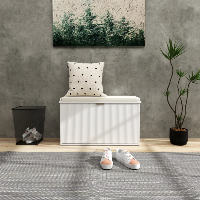 HOMCOM Elegant Eight Shoe Bench, with Top Seat - White