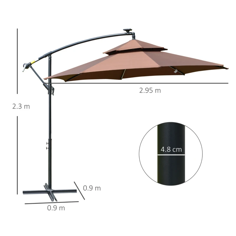 Outsunny 3m LED Light Overhanging Parasol - Coffee