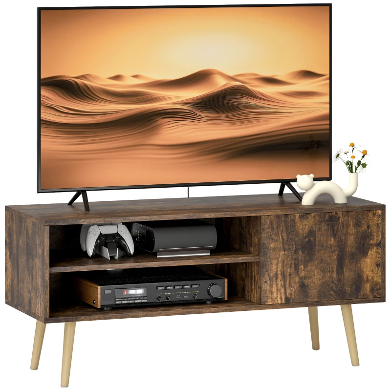 HOMCOM TV Stand up to 55 Inches, TV Unit with Open Shelves and Cable Holes - Brown