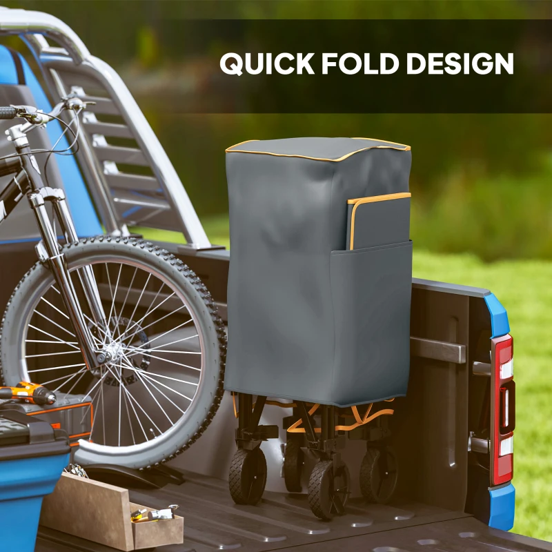 Outsunny Double Decker Folding Festival Trolley on Wheels, 200KG & 350L Capacity Collapsible Wagon Festival Trolley Cart with 134cm Extended for Camping Sports Shopping Garden and Beach, Grey