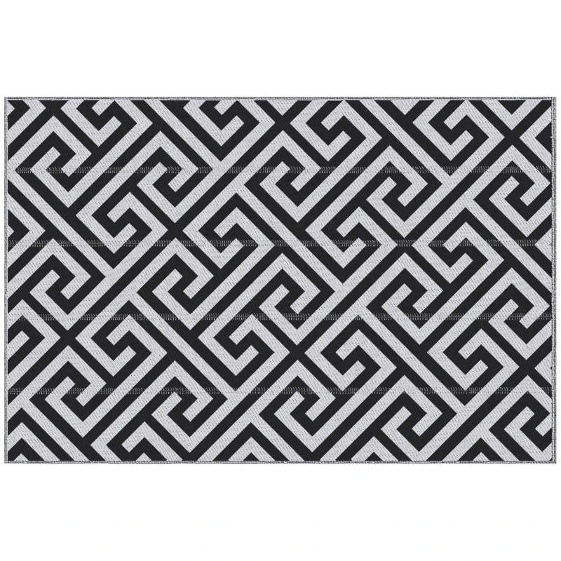 Outsunny Outdoor Rug Reversible Mat Plastic Straw Rug Portable RV Camping Mat for Garden Deck Picnic Indoor, 121 x 182 cm (4 x 6 ft), Black & White