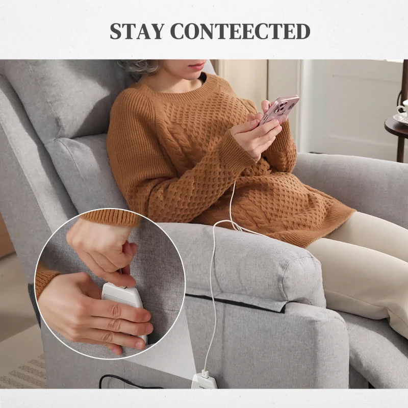 HOMCOM Riser and Recliner Chair with Massage for Elderly, PU Leather Overstuffed Power Lift Chair with Thick Back, Headrest, Removable Armrests, Side Pockets, Lift Armchair for Living Room, Grey