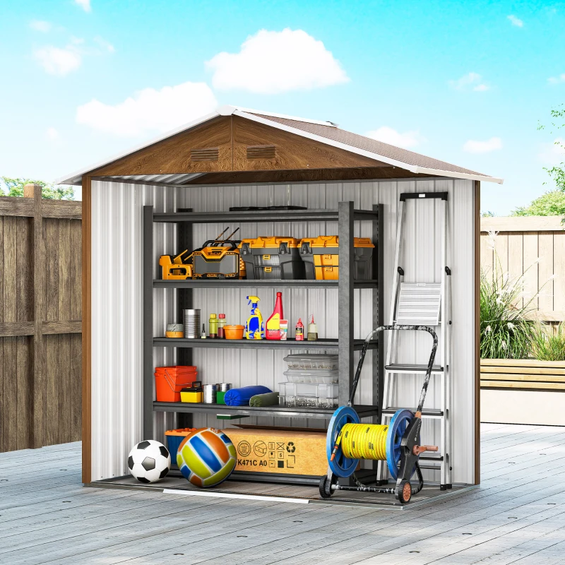 Outsunny 6.5 x 3.5ft Metal Garden Storage Shed - Brown Wood Effect