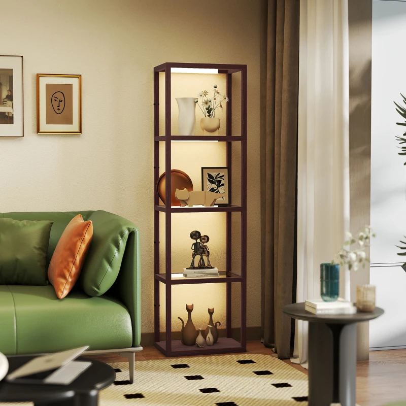 HOMCOM Four-Shelf Floor Lamp - Dark Brown