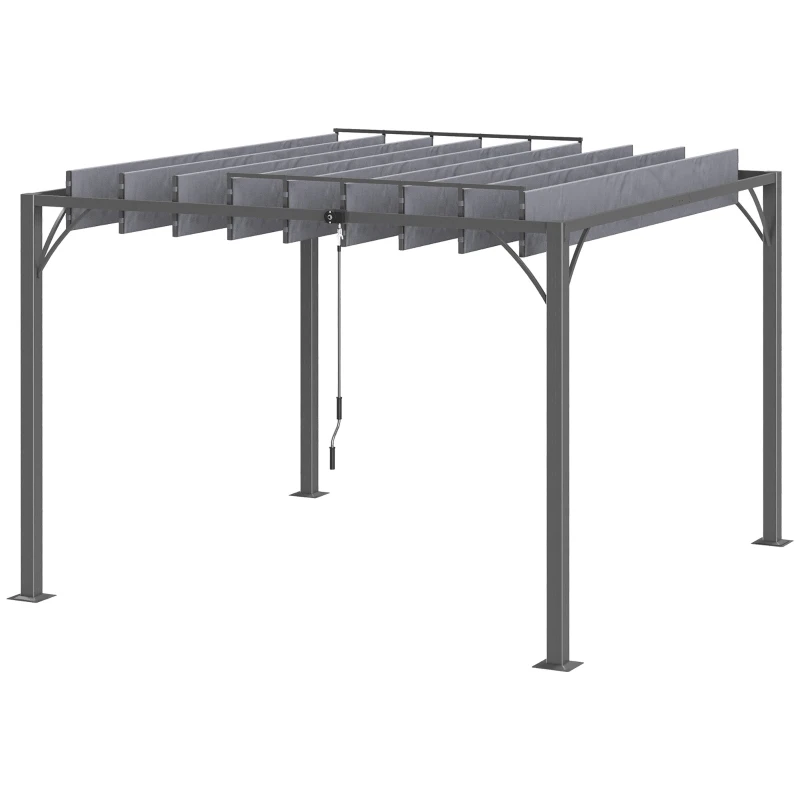 Outsunny 3 x 3(m) Outdoor Pergola with Retractable Roof, Aluminium Louvered Patio Gazebo Canopy for Garden, Patio, Grey