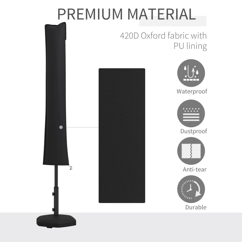 Outsunny Parasol Cover, Cantilever Umbrella Cover for 2-3.5 m Parasols, 420D Oxford Fabric Banana Umbrella Protector with Zipper for Outdoor Garden, Patio, Black