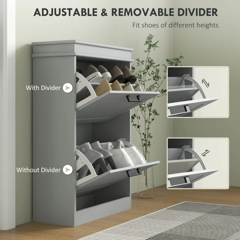 HOMCOM Two-Drawer Minimalistic 10-Shoe Cabinet - Grey