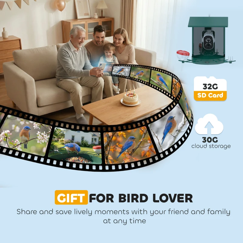 PawHut Smart Bird Feeder Camera 2K HD with AI Identifies 16,000+ Species, 2K HD Auto Capture Video, APP Instant Notifications