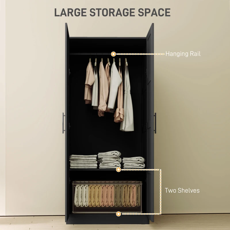 HOMCOM Double Panel Door Wardrobe, with Shelves - Black