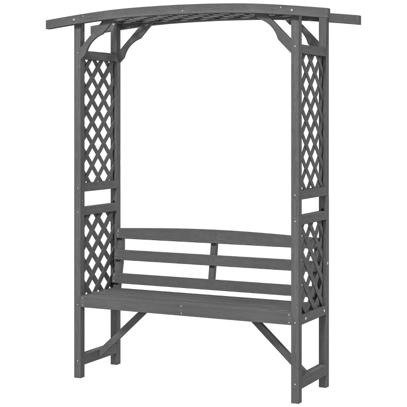 Outsunny Garden Bench, Wooden Garden Arbour with Seat for Vines/Climbing Plants, Grey