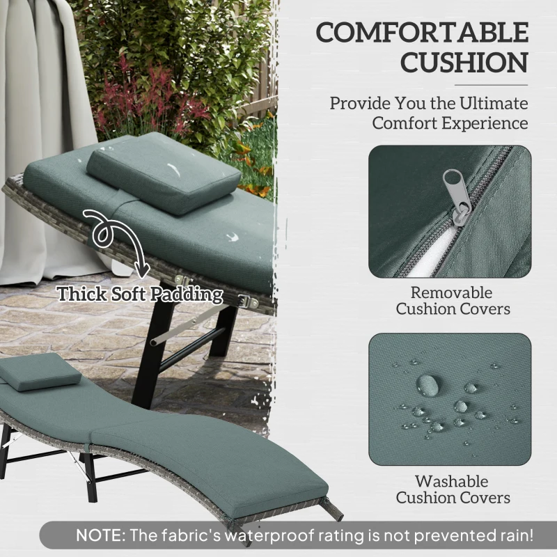 Outsunny Rattan Folding Sun Lounger Outdoor Chair with Cushion and Pillow Mixed Grey