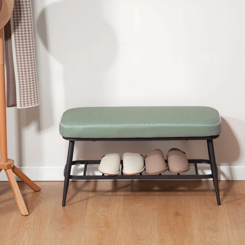 HOMCOM PU Leather Shoe Storage Bench - Green