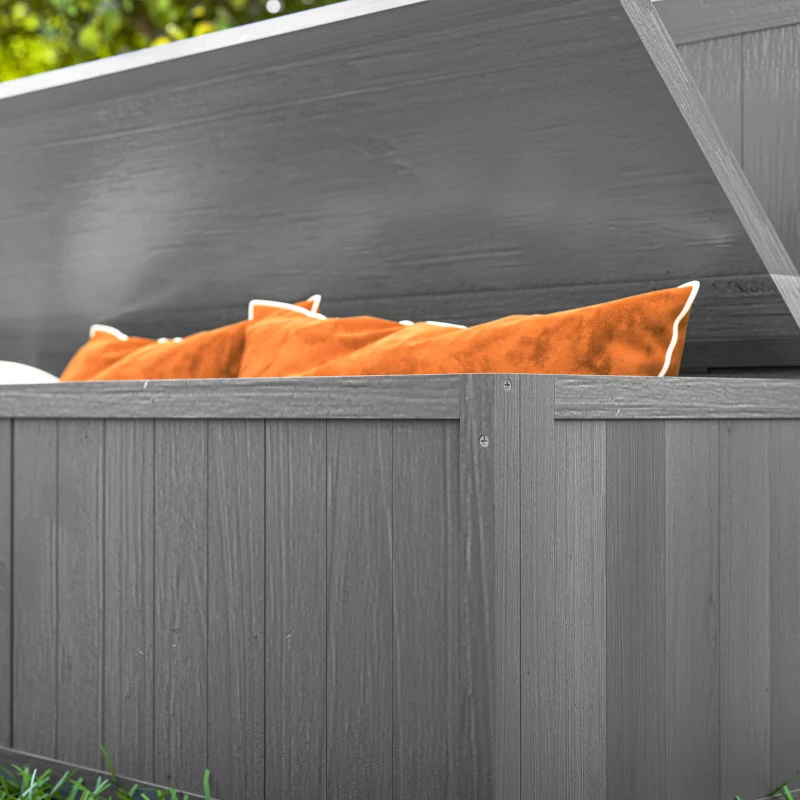 Outsunny Wood Storage Bench for Patio Furniture, Outdoor Garden Seating Tools, Grey