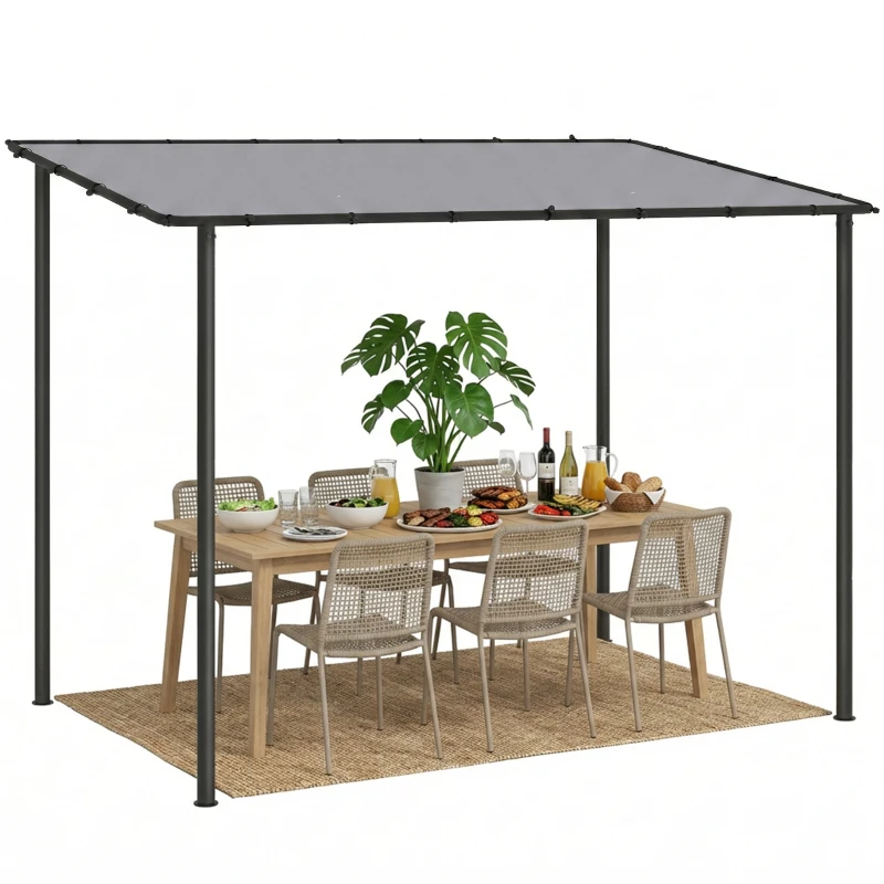 Outsunny 3 x 2 m Lean to Garden Pergola, Metal Frame Gazebo Pergola with UPF30+ Protection, Sloped Roof, Drainage Holes, Grey
