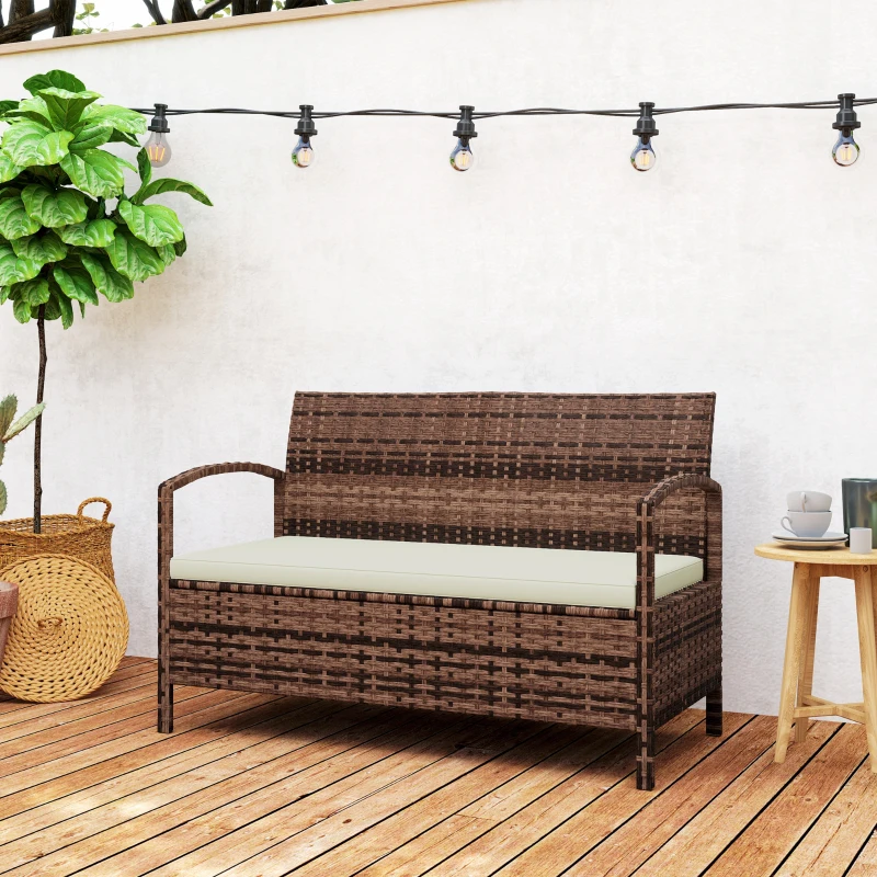 Outsunny 125L Storage Garden Bench, with Cushion - Brown