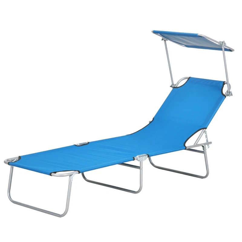 Outsunny Sun Lounger, with Adjustable Face Canopy - Bright Blue