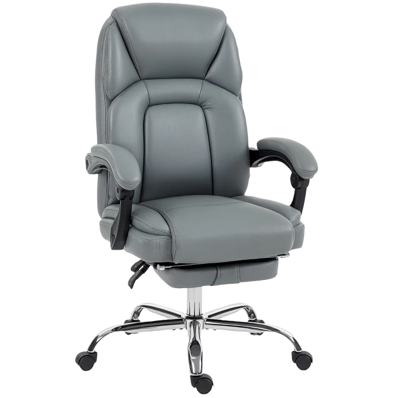 HOMCOM Faux Leather Reclining Office Chair, with Footrest - Grey