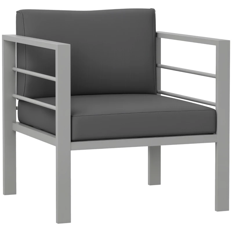 Outsunny Garden Sofa, All-Weather Garden Single Sofa with Removable Cushions, Metal Frame Outdoor Furniture for Balcony, Charcoal Grey
