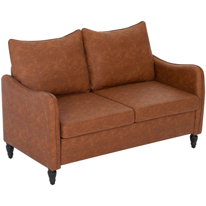 HOMCOM Faux Leather Marble-Effect Two-Seater Sofa - Brown