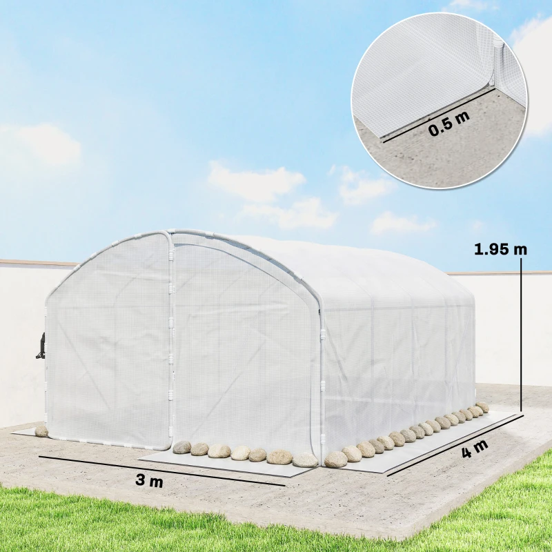 Outsunny Polytunnel Greenhouse Walk-in Grow House with UV-resistant PE Cover, Door, Galvanised Steel Frame, 4 x 3 x 2m, White