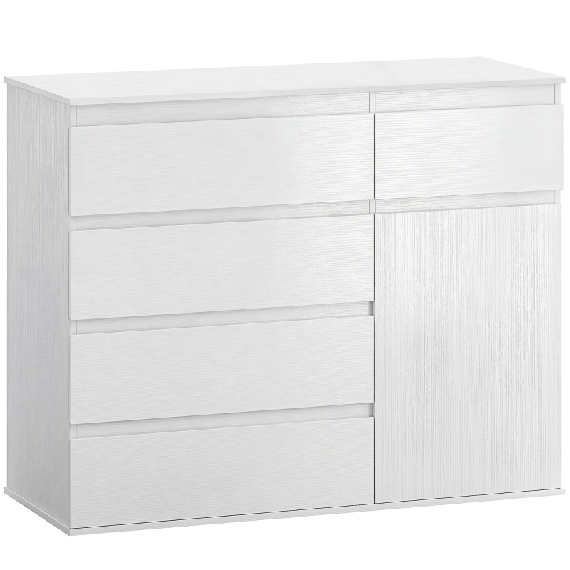 HOMCOM Modern Chest Of Drawers, 5 Drawer Dresser with Adjustable Shelf, Soft-Close Door, White