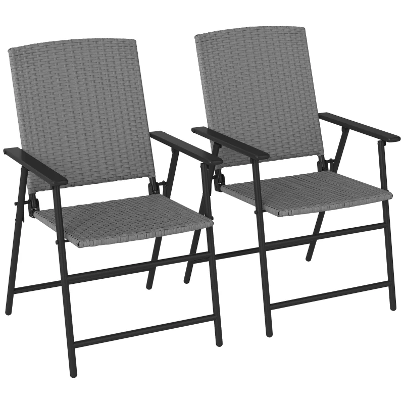 Outsunny Set of Two Folding Rattan Seat Chairs - Grey