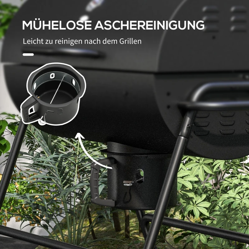 Outsunny Holzkohlegrill aus Metall BBQ Smoker mit Deckel Thermometer Räder Grillwagen 95x71,5x102 cm Schwarz
