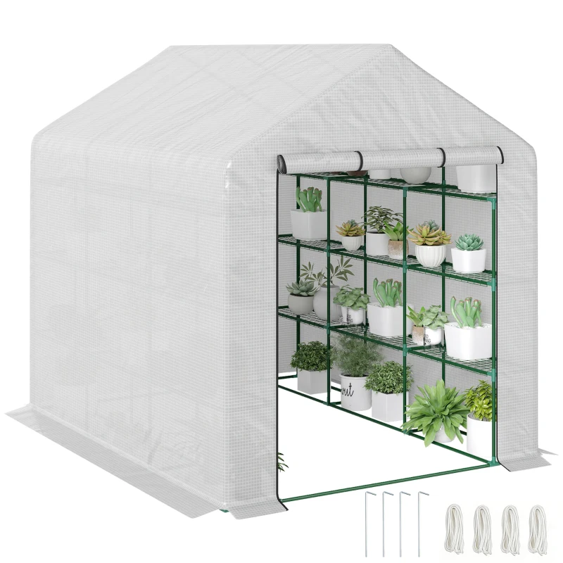 Outsunny 8 x 6ft Walk-In Greenhouse, with Shelves - White