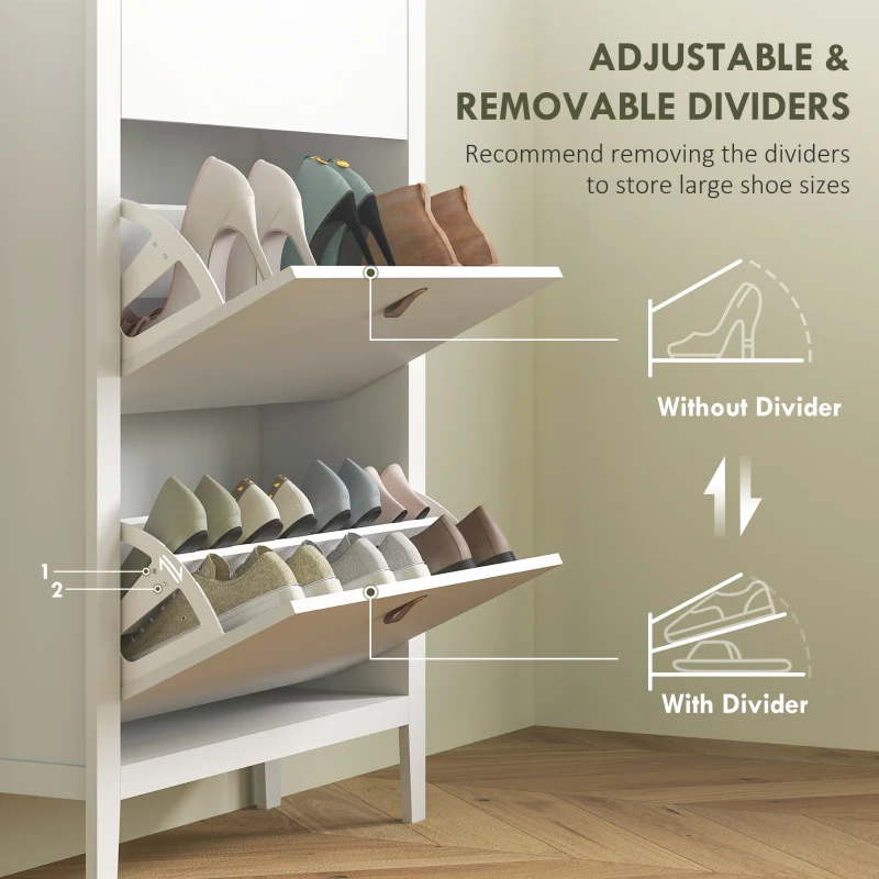 HOMCOM Modern Three-Drawer Shoe Cabinet - White