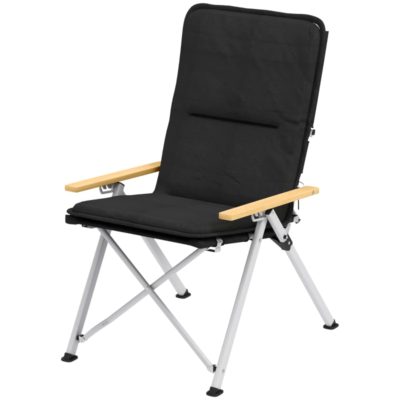 Outsunny Portable Camping Chair for Adults, High Back Folding Chair with Padded Seat and Carry Bag, Outdoor Recliner for Hiking, Fishing, Beach and Picnic, Black