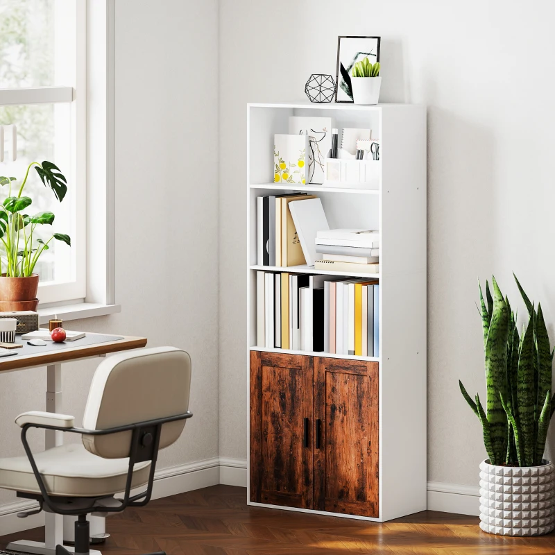HOMCOM 5-Tier Bookcase with Adjustable Shelf - Rustic Brown