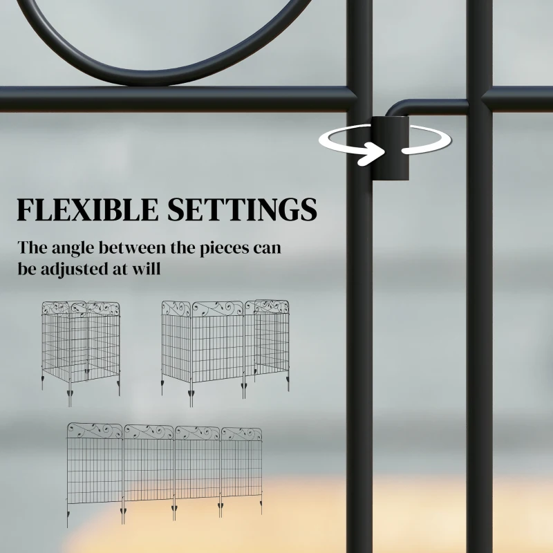 Outsunny Decorative Garden Fencing, 4PCs Outdoor Picket Fence Panels, 43in x 11.5ft Rustproof Metal Wire Landscape Flower Bed Border Edging Animal Barrier, Black