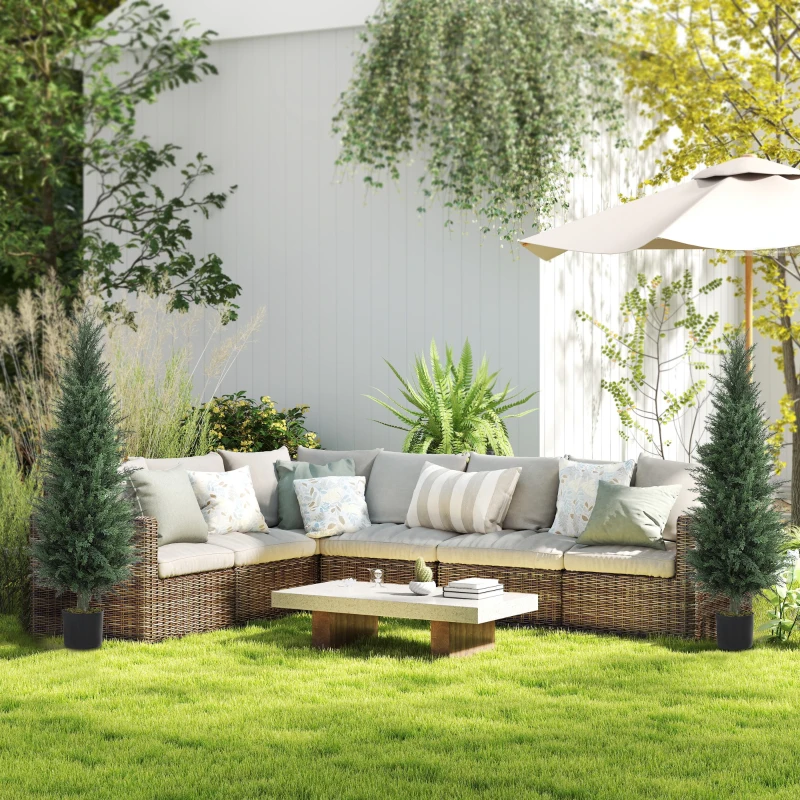 HOMCOM Set of Two Artificial Cypress Trees - Green