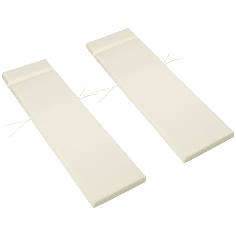 Outsunny Set of 2 Sun Lounger Cushions, Replacement Cushions for Rattan Furniture with Ties, 196 x 55 cm, Cushion ONLY, Cream White
