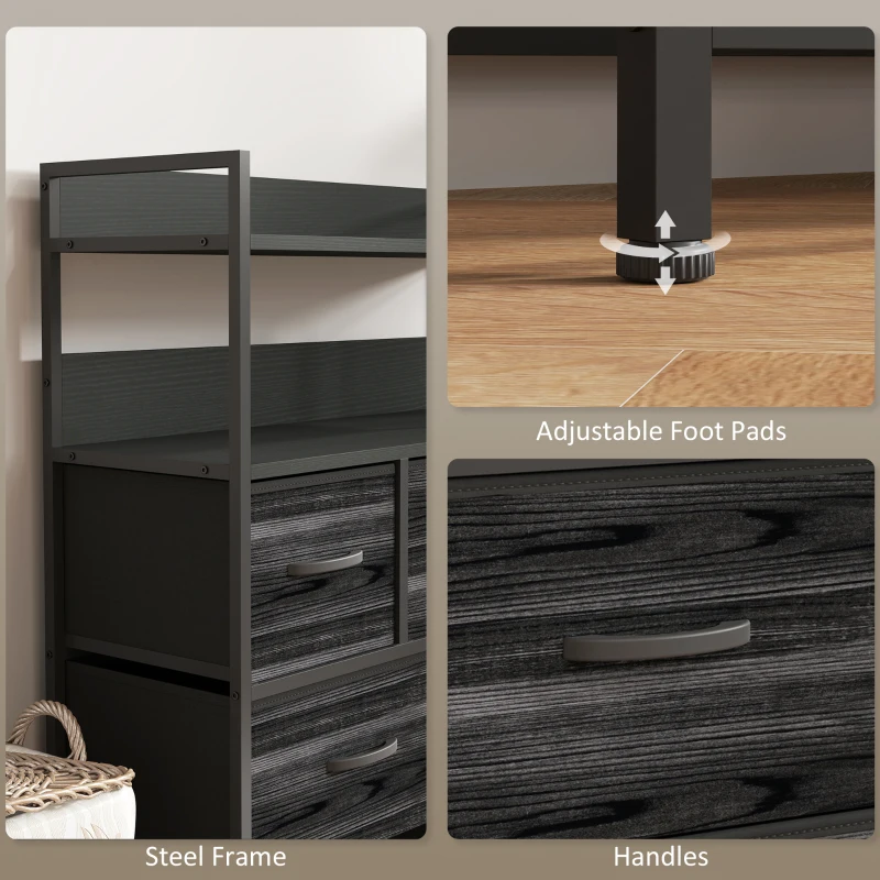 HOMCOM Rustic Chest of Seven Fabric Drawers - Black